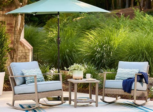 allen + roth Ivy Meadows 3 -Piece Wicker Patio Conversation Set with Blue Cushions