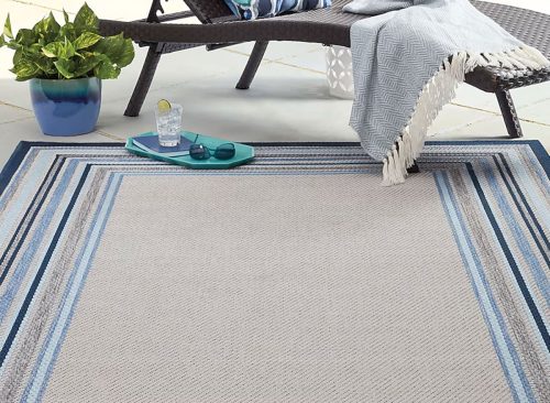 allen + roth with STAINMASTER Blue Border 8 x 10 (ft) Loomed Polypropylene Blue Rectangular Outdoor Border House Washable Pet Friendly Area rug