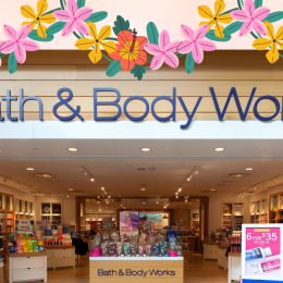 Bath & Body Works store with a tropical flower border