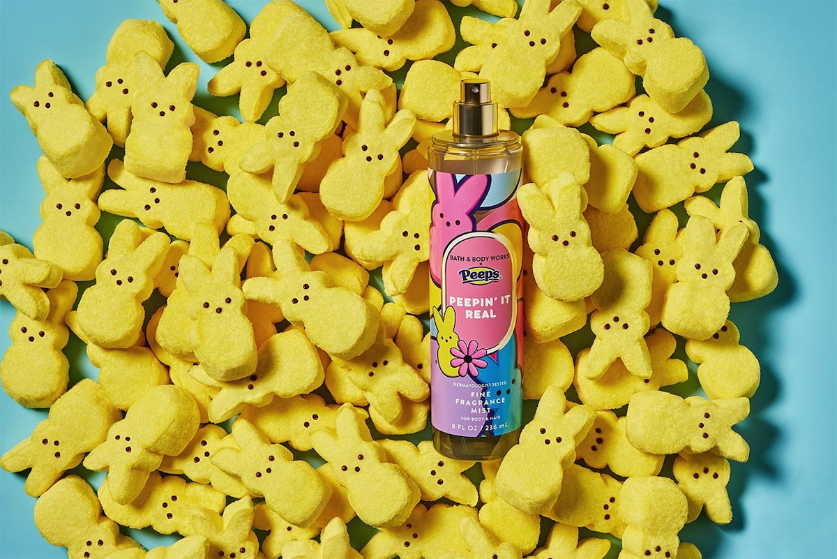 pile of yellow bunny PEEPS with Bath & Body Works' new marshmallow fragrance mist