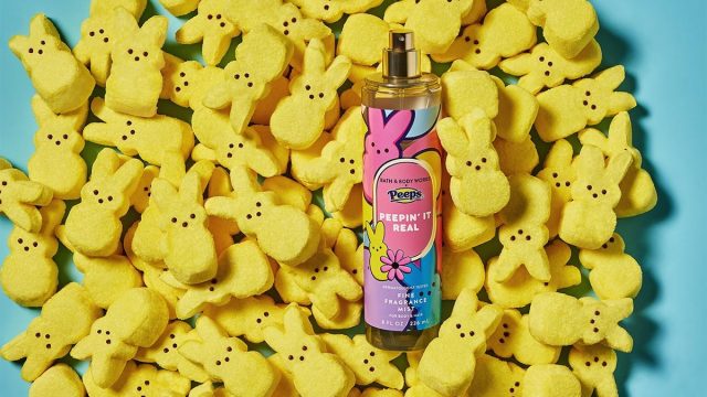 pile of yellow bunny PEEPS with Bath & Body Works' new marshmallow fragrance mist