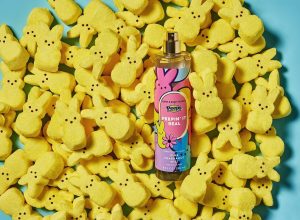pile of yellow bunny PEEPS with Bath & Body Works' new marshmallow fragrance mist