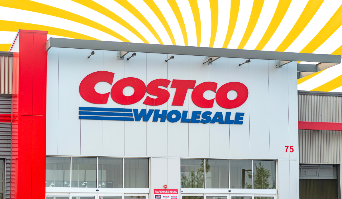 Costco store with a yellow striped background