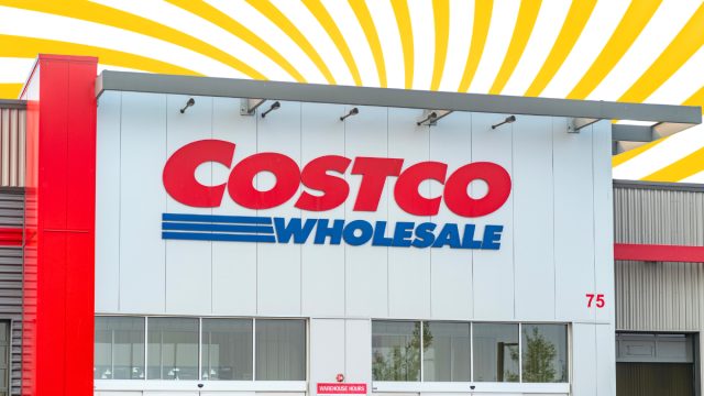 Costco store with a yellow striped background