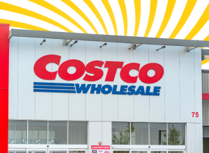 Costco store with a yellow striped background