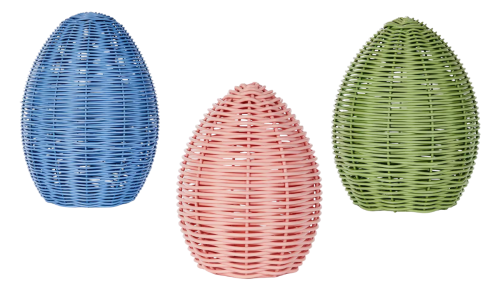 blue, pink, or green rattan easter eggs