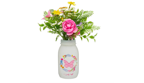 mason jar with faux flowers