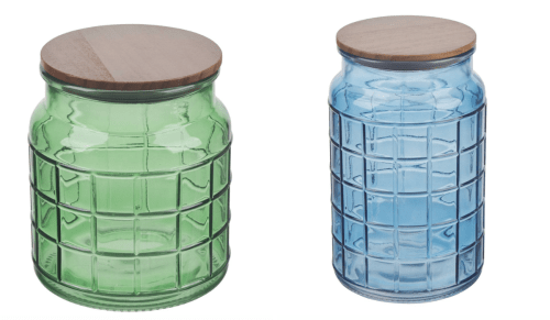 blue and green glass jars