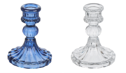 blue and clear glass candlestick holders