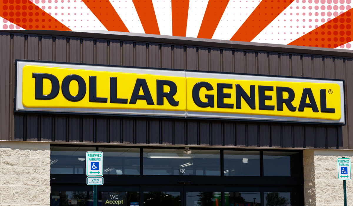 Dollar General storefront with a red and white background