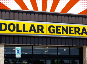 Dollar General storefront with a red and white background