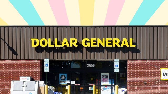 Dollar General store with a pastel background