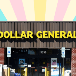 Dollar General store with a pastel background