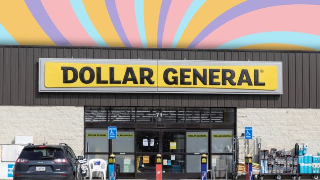 Dollar General store with a pastel swirl background