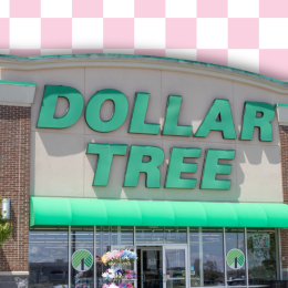 Dollar Tree store with a pink checkerboard background
