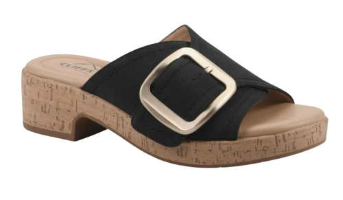 black and cork sandals