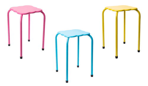 pastel pink, blue, and yellow outdoor plant stands