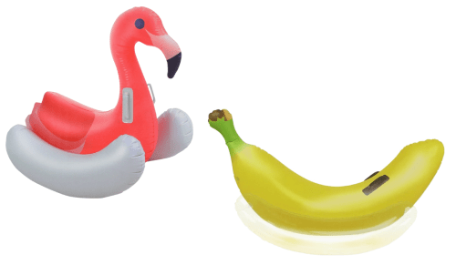 flamingo and banana rideable pool floats