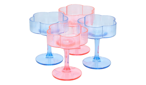 blue and pink flower coupe glasses