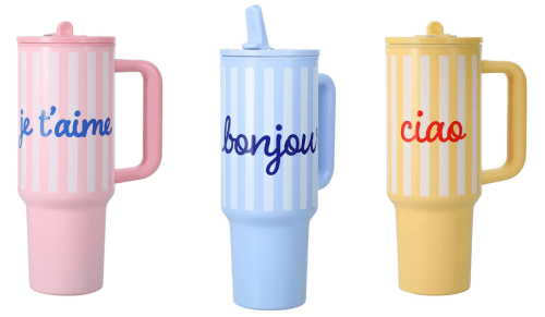 water bottles with French sayings