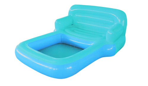 blue inflatable couch pool