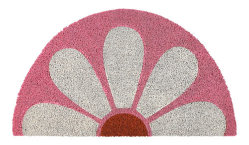 semi-circular pink coir floral doormat