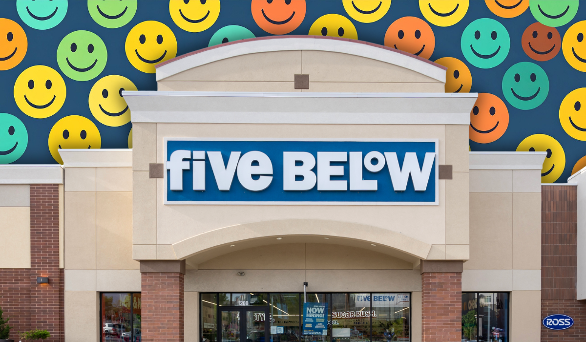 Five Below store with a smiley face background