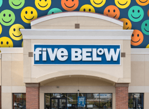 Five Below store with a smiley face background
