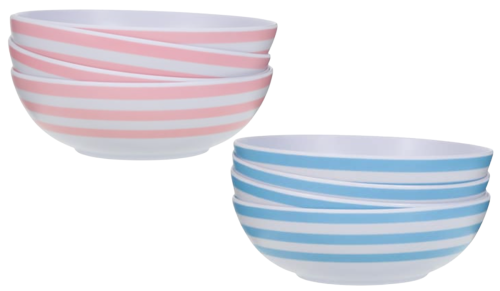 light pink or light blue striped bowls