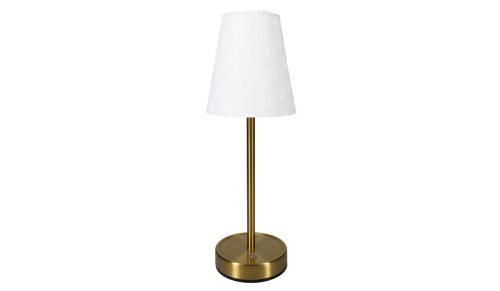 small lamp with gold base and white shade