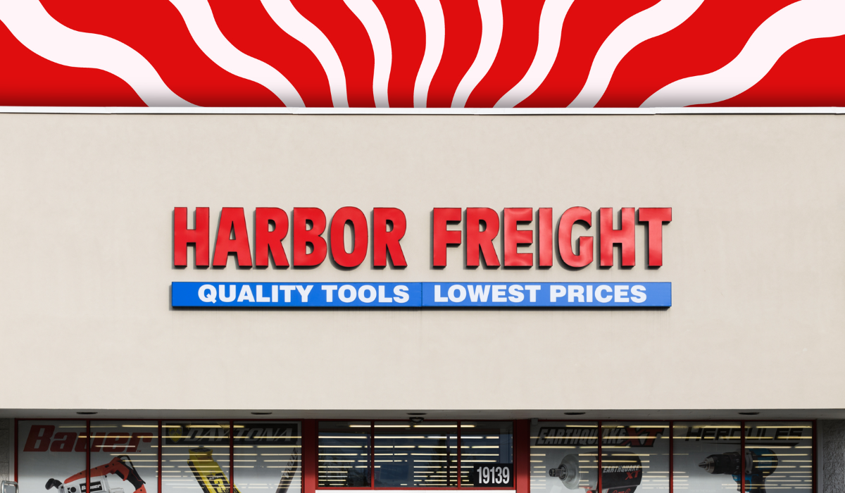 Harbor Freight store with a red and white background