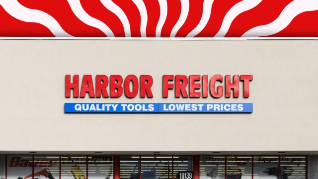 Harbor Freight store with a red and white background