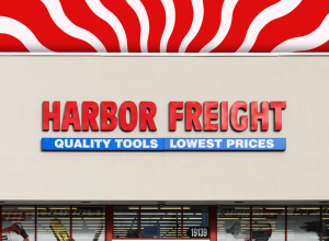 Harbor Freight store with a red and white background