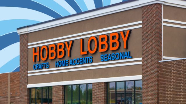 Hobby Lobby store with a blue swirl background