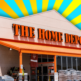 Home Depot store with a teal and yellow background