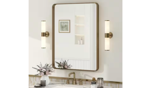 rectangular brass bathroom mirror