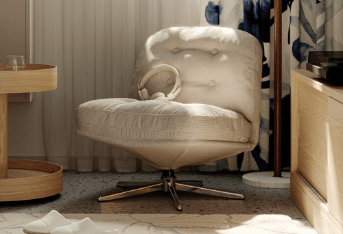 beige corduroy swivel desk chair