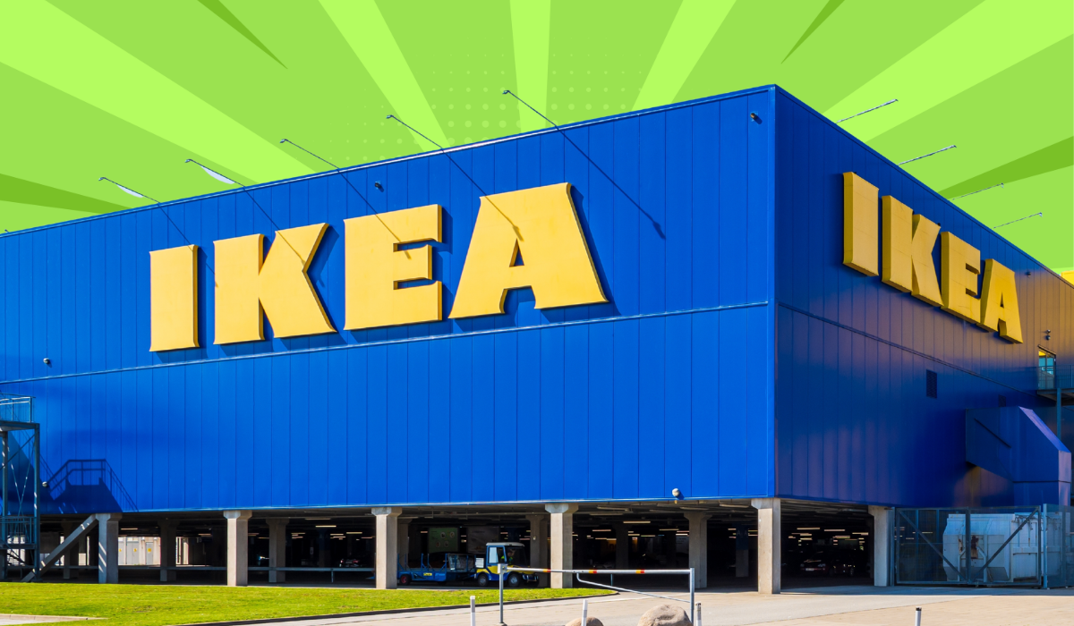 IKEA store with a bright green background