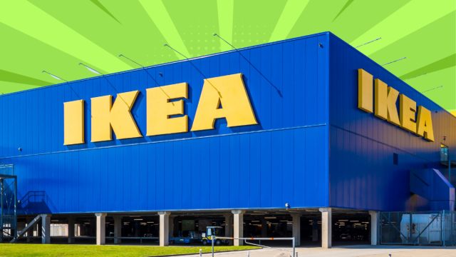 IKEA store with a bright green background