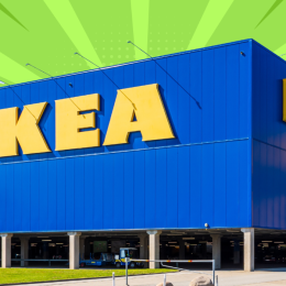 IKEA store with a bright green background