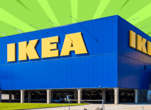 IKEA store with a bright green background