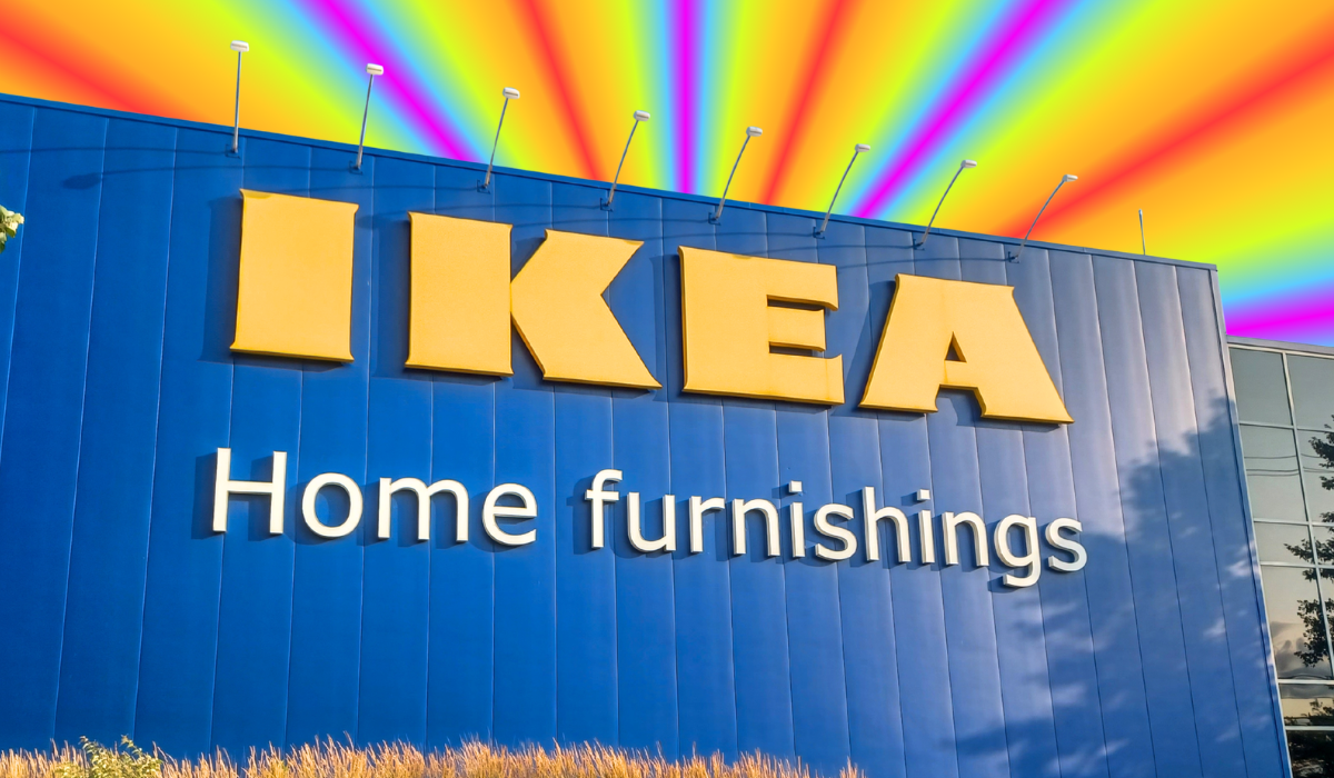 IKEA store with a neon background