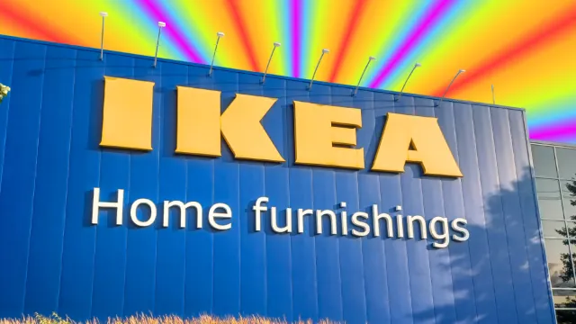 IKEA store with a neon background
