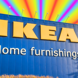 IKEA store with a neon background