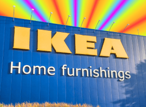 IKEA store with a neon background