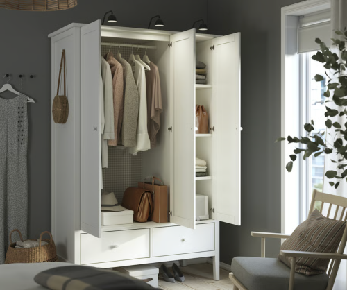 white three-door wardrobe