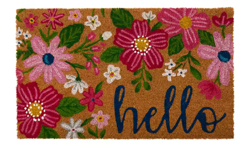 hello floral doormat