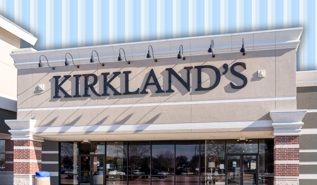 Kirkland's Home store with a light blue striped background