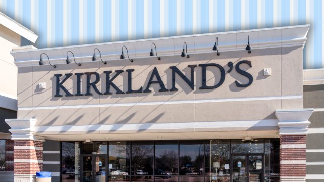 Kirkland's Home store with a light blue striped background