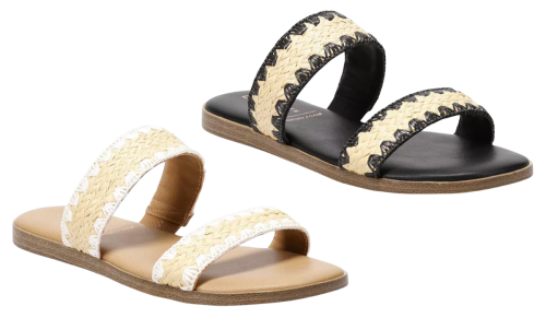 beige and black sandals